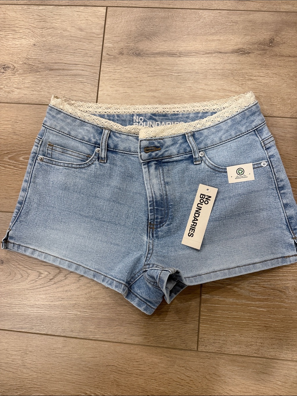 No Boundaries Light Blue Denim Lace-Trim Women’s Shorts